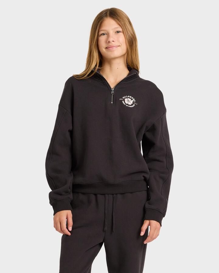 Image of Accessories. Product name - Billabong Girls 6-16 Paradise Half Zip Crew Neck Off Black in Off Black colour by brand - Billabong