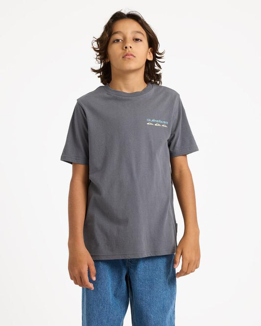 Image of T-Shirts. Product name - Quiksilver Boys 8-16 Stacked Line Up T-Shirt Iron Gate in Iron Gate colour by brand - Quiksilver