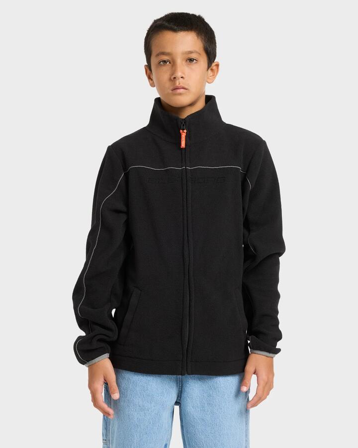 Image of a model wearing Outerwear. Product name - Billabong Boys 8-16 Spec Polar Mock Neck Sweater Black in Black colour by brand - Billabong