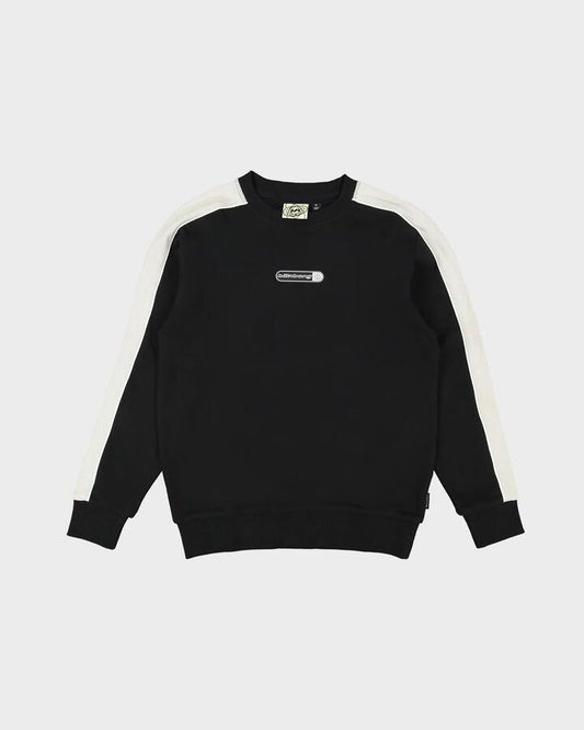 Image of a model wearing Outerwear. Product name - Billabong Boys 8-16 Spec 73 Crew Neck Sweater Black in Black colour by brand - Billabong