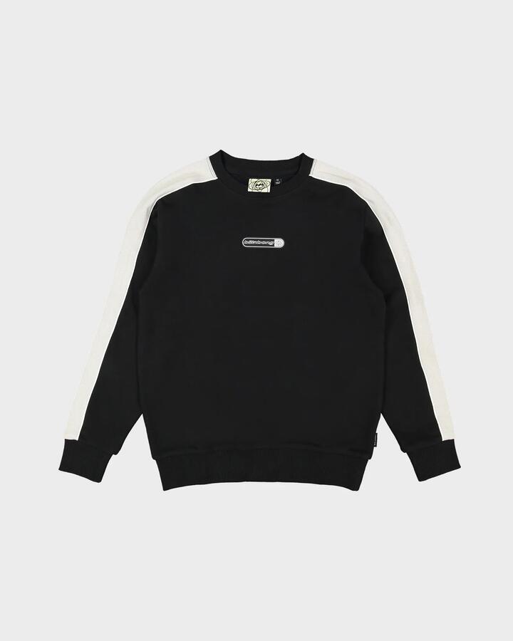 Image of a model wearing Outerwear. Product name - Billabong Boys 8-16 Spec 73 Crew Neck Sweater Black in Black colour by brand - Billabong