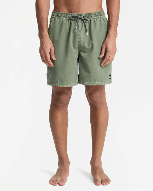 Image of a model wearing Shorts. Productname: quiksilver - Mens Surfwash 17" Swim Shorts - Grape Leaf - in Grape Leaf colour by brand - quiksilver