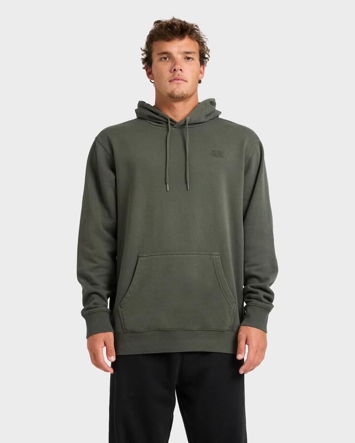 Image of a model wearing Outerwear. Product name - Billabong Mens Premium Pullover Hoodie Deep Forest in Deep Forest colour by brand - Billabong