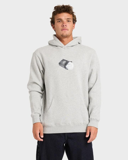 Image of a model wearing Outerwear. Productname: billabong - Mens Spec Wax Pullover Hoodie - Light Grey Heather - in Light Grey Heather colour by brand - billabong