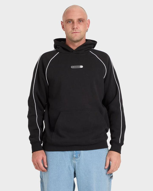 Image of a model wearing Outerwear. Productname: billabong - Mens Spec 73 Orbit Pullover Hoodie - Black - in Black colour by brand - billabong