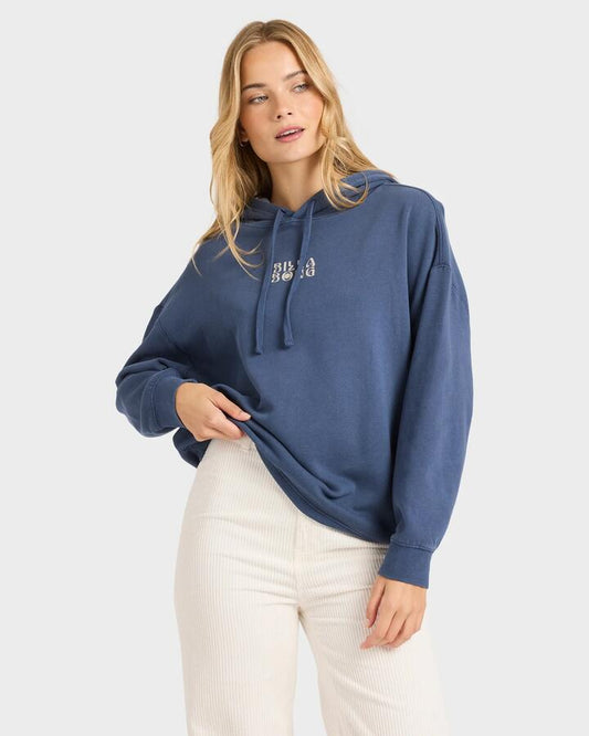Image of a model wearing Outerwear. Product name - Billabong Womens Vivid Hoodie Celestial Blue in Celestial Blue colour by brand - Billabong