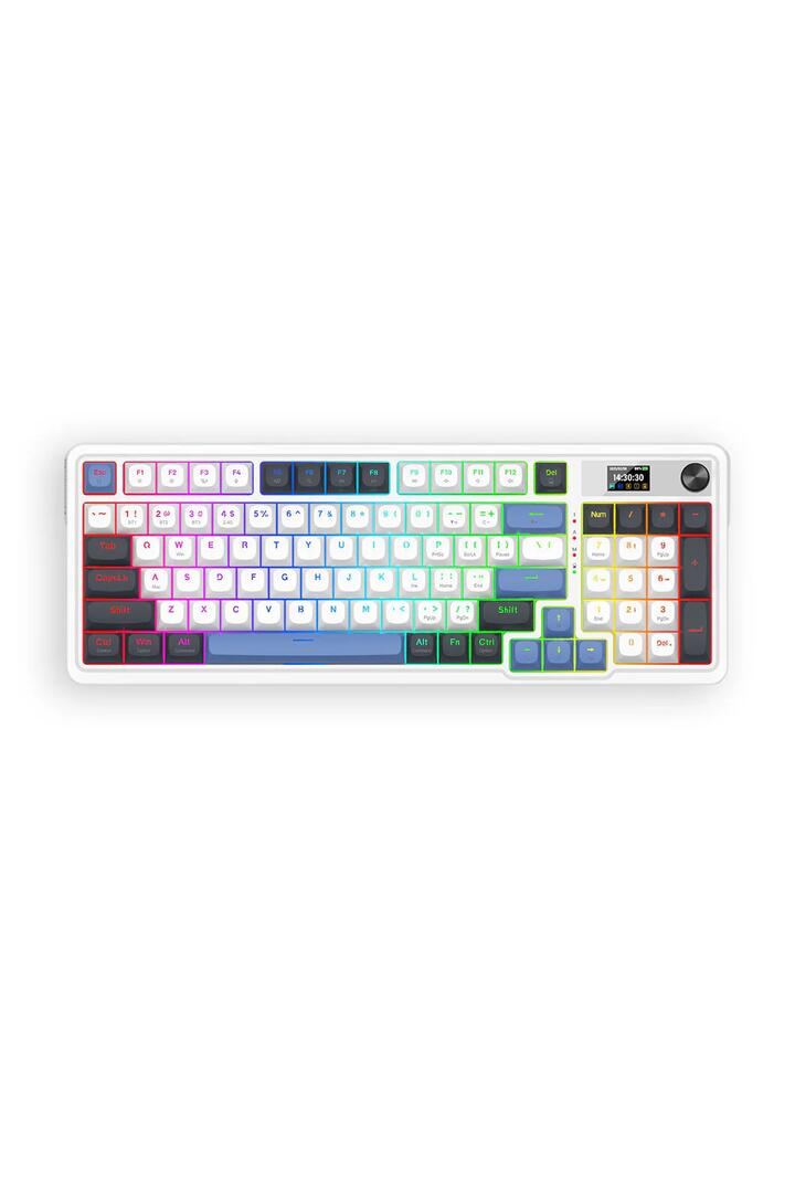 Image of Keyboards. Product name - Redragon K719WGB RGB Pro Artemis Pro White LCD Gasket Wireless Mechanical Keyboard in White colour by brand - REDRAGON