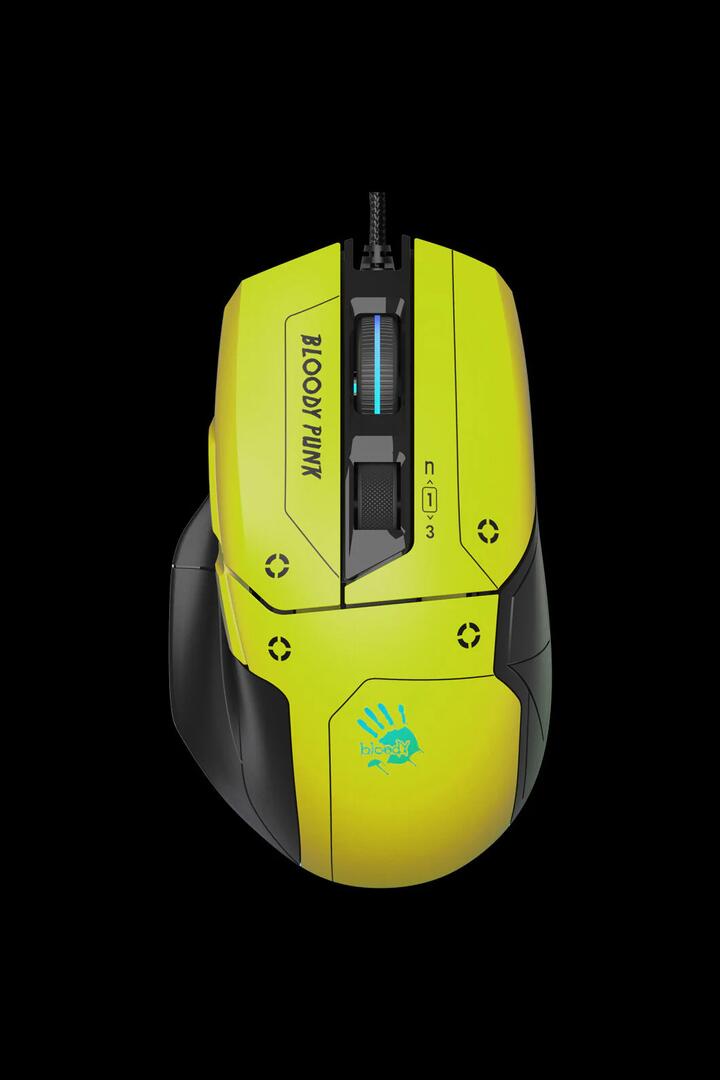 Image of Mice & Trackballs. Product name - Bloody W70 Max-AC Punk Yellow USB Wired RGB High-Precision Gaming Mouse in Punk Yellow colour by brand - BLOODY