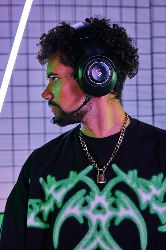 Image of Electronics Accessories. Productname: Bloody GR270 Black All-in-One Wireless RGB Gaming Headset in Black colour by brand - BLOODY