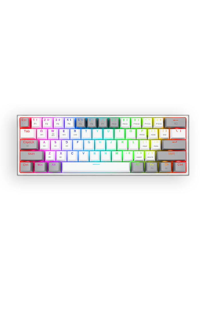 Image of Keyboards. Product name - Redragon K616-RGB Fizz Pro White Grey 60% Tri-Mode Wireless Mechanical Gaming Keyboard in White/Grey colour by brand - REDRAGON