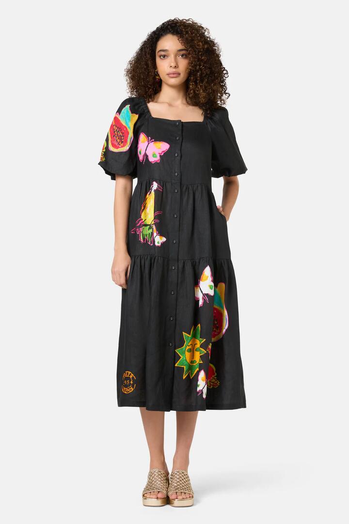 Image of Dresses. Product name - Pen Pals Tiered Linen Dress in Print colour by brand - Gorman