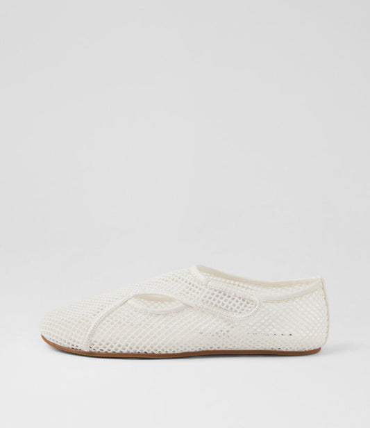 Image of Shoes. Productname: Tilly White Mesh Flat Shoes in White colour by brand - MOLLINI