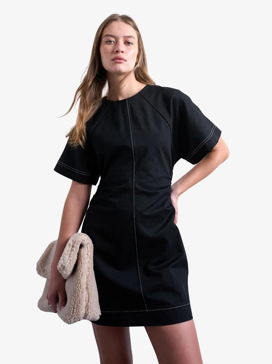 Image of Dresses. Productname: Topshop Heavy Twill Contrast Stitch Mini Dress in Black colour by brand - Topshop