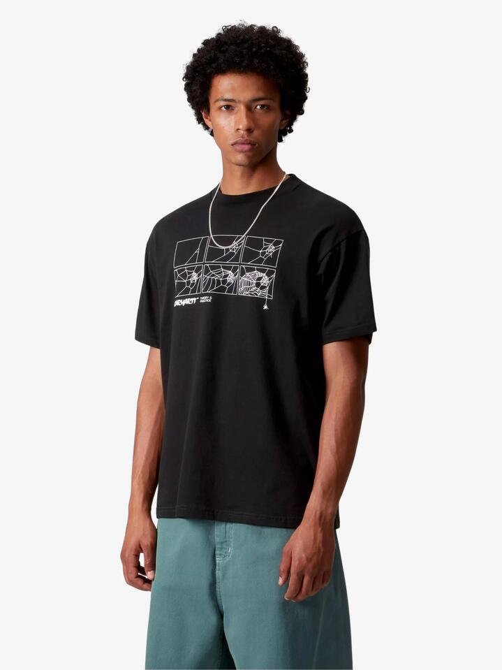 Image of a model wearing Tops. Productname: Carhartt Wip Theory And Practice T-Shirt in Black colour by brand - Carhartt Wip