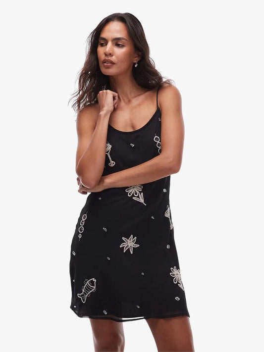 Image of Dresses. Productname: Topshop Embellished Mini Cami Dress With Martini Roping in Black colour by brand - Topshop