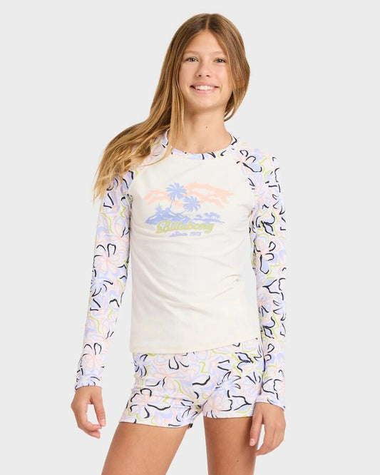 Image of a model wearing Tops. Product name - Billabong Girls 6-16 Sea Of Love Halter Bra/Pant Two Piece Salt Crystal in Salt Crystal colour by brand - Billabong