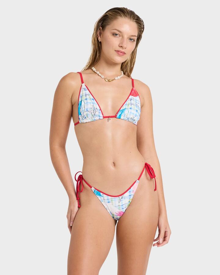 Image of Swimwear. Product name - Billabong Womens Lottie Hall Triangle Bikini Top White Multi in White Multi colour by brand - Billabong