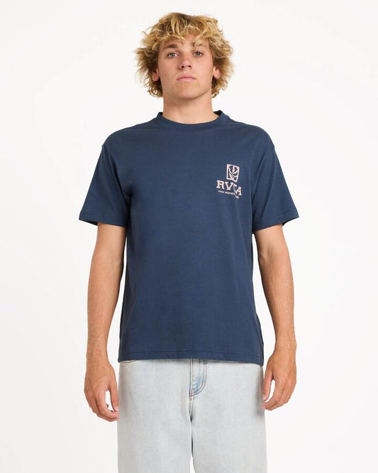 Image of T-Shirts. Productname: rvca Mens Palmgrove T-Shirt Moody Blue - in Moody Blue colour by brand - Rvca