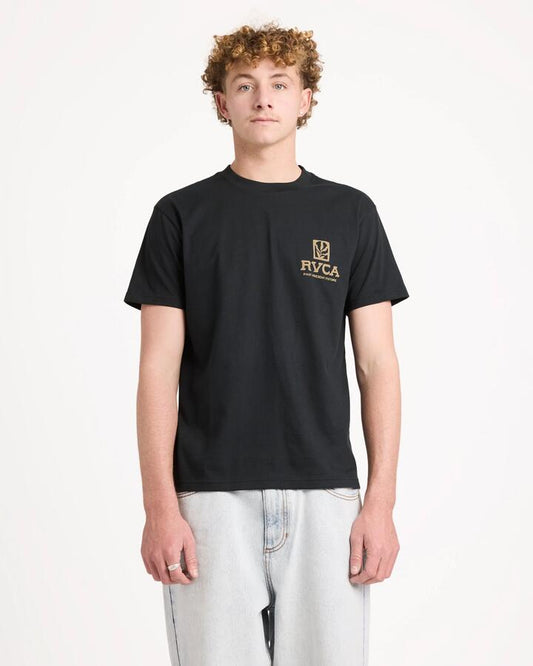 Image of T-Shirts. Product name - RVCA Mens Palmgrove T-Shirt Black in Black colour by brand - RVCA