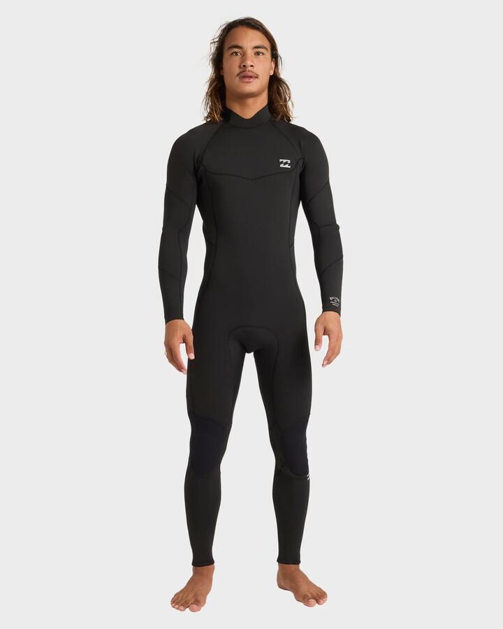Image of a model wearing Tops. Product name - Billabong Mens 4/3Mm Absolute Gbs Back Zip Long Sleeve Fullsuit Black in Black colour by brand - Billabong