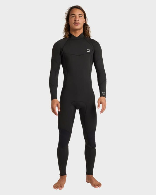 Image of a model wearing Tops. Product name - Billabong Mens 4/3Mm Absolute Gbs Back Zip Long Sleeve Fullsuit Black in Black colour by brand - Billabong