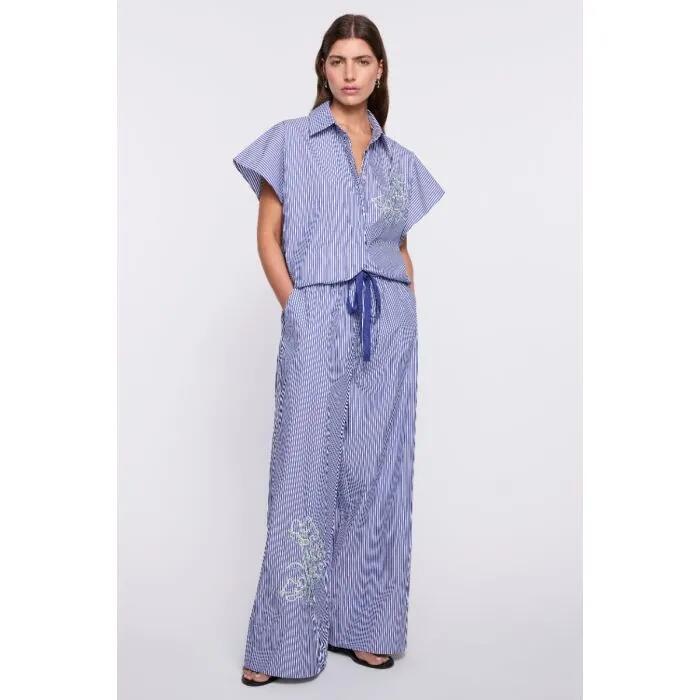 Image of a model wearing Pants. Productname: Blurred Pants in Blue/Off White colour by brand - sass and bide