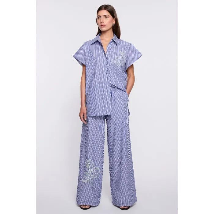 Image of a model wearing Tops. Productname: Blurred Shirt in Blue/Off White colour by brand - sass and bide