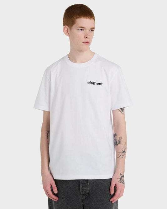 Image of a model wearing Tops. Productname: element Mens Future Nature T-Shirt Optic White - in Optic White colour by brand - Element