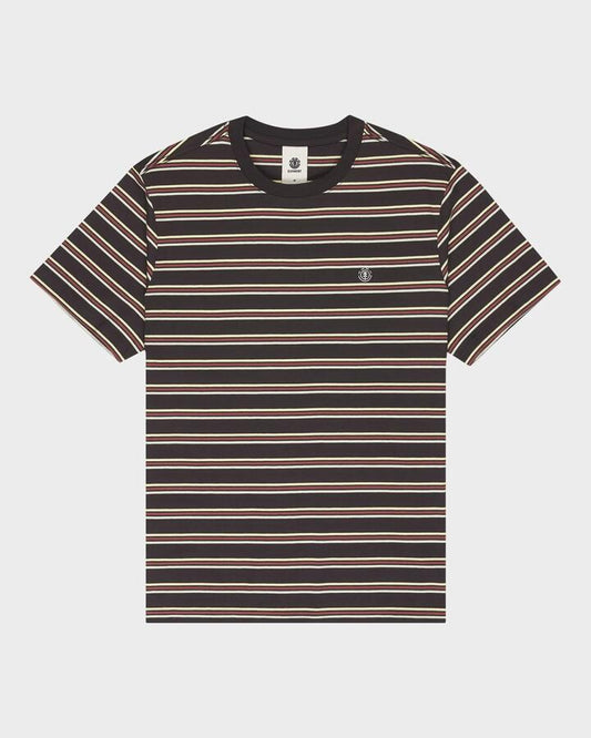 Image of a model wearing Tops. Productname: element Mens Icon Embroidery T-Shirt Washed Stripes Offblack - in Washed Stripes Offblack colour by brand - Element