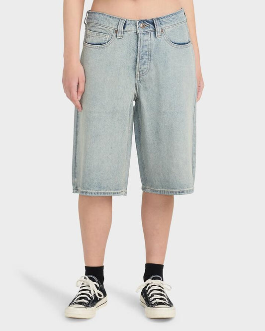 Image of a model wearing Shorts. Productname: element Mens 365 Wide Denim Shorts Ash Bleach Wash - in Ash Bleach Wash colour by brand - Element