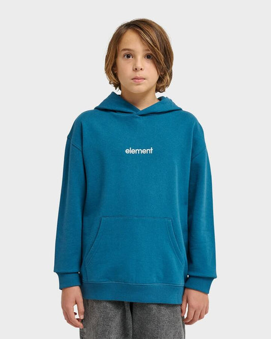Image of a model wearing Outerwear. Productname: element Boys 8-16 Lowcase Hooded Sweatshirt Mallard Blue - in Mallard Blue colour by brand - Element