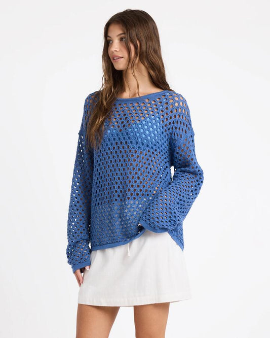 Image of Accessories. Productname: roxy Womens Shine Bright Crew Neck Aether Blue - in Aether Blue colour by brand - Roxy