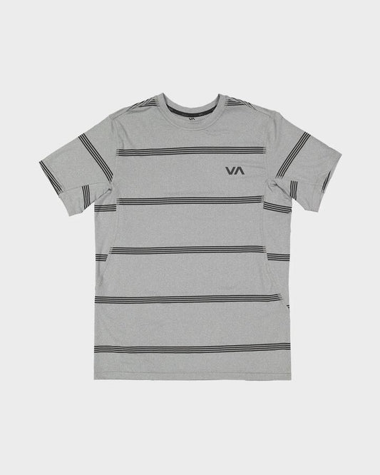 Image of a model wearing Tops. Productname: rvca Mens Sport Vent T-Shirt Heather Grey - in Heather Grey colour by brand - Rvca