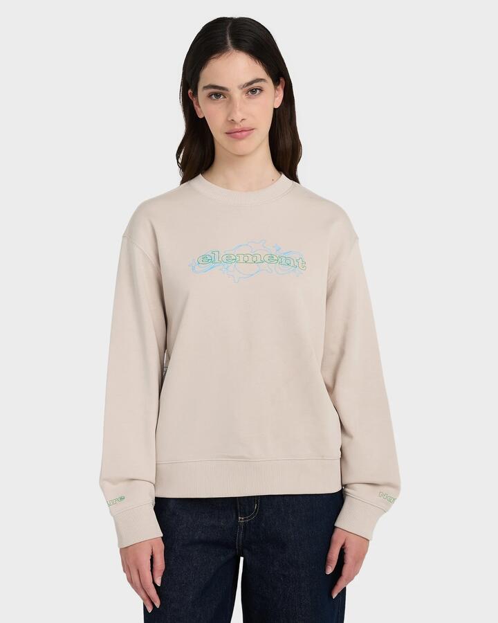 Image of a model wearing Outerwear. Productname: element Womens Inner Sounds Sweatshirt Oat Milk - in Oat Milk colour by brand - Element
