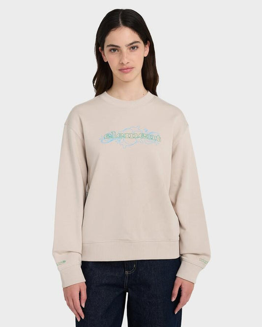 Image of a model wearing Outerwear. Productname: element Womens Inner Sounds Sweatshirt Oat Milk - in Oat Milk colour by brand - Element