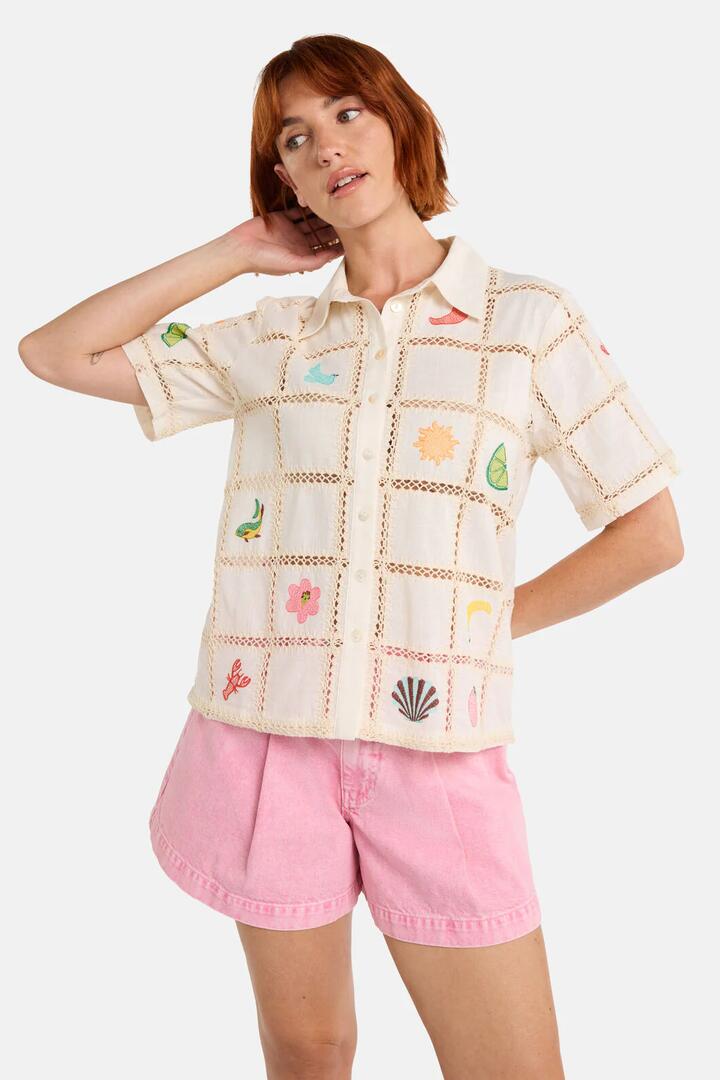 Image of Shirts. Product name - Mosaic Mile Embroidered Shirt in Cream colour by brand - Gorman
