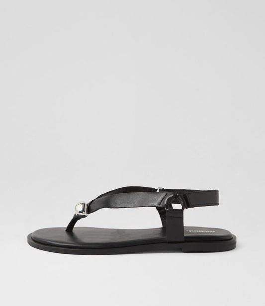 Image of Sandals. Productname: Emblem Black Leather Thongs in Black colour by brand - MOLLINI