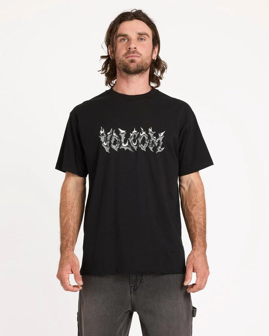 Image of a model wearing Tops. Productname: volcom Mens Slag T-Shirt Black - in Black colour by brand - Volcom