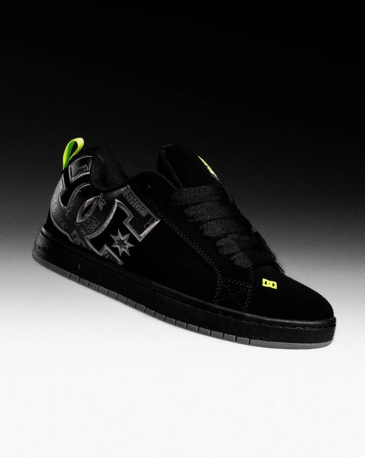 Image of Shoes. Product name - DC Shoes Mens Court Graffik Skate Shoes Black/Grey/Lime in Black/Grey/Lime colour by brand - DC Shoes