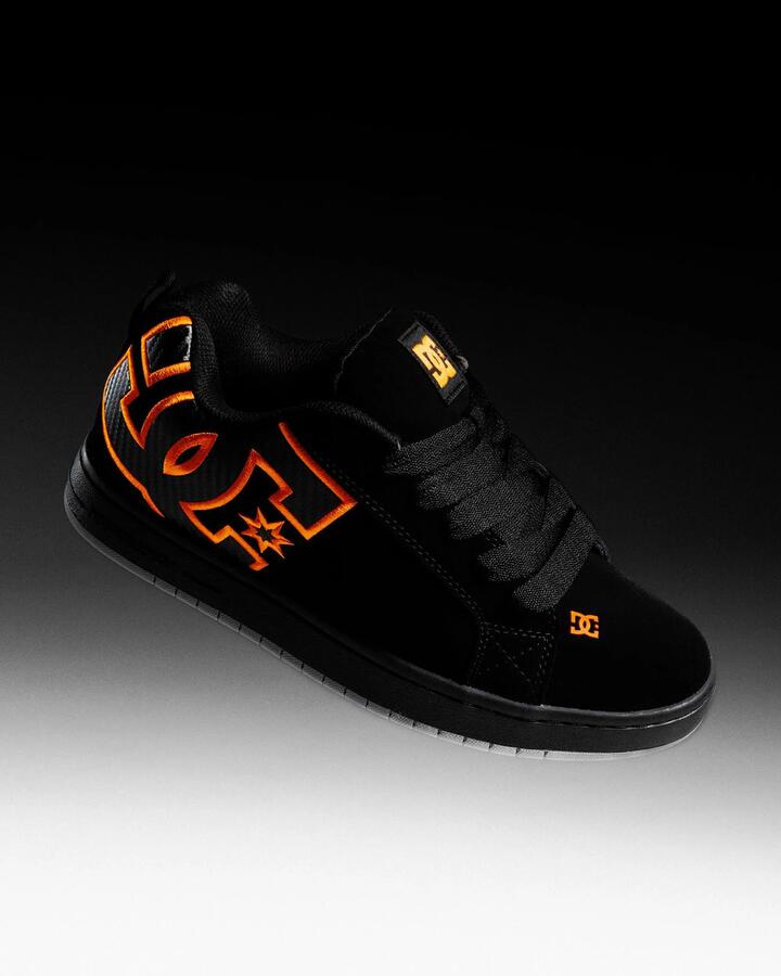 Image of Shoes. Product name - DC Shoes Mens Court Graffik Skate Shoes Black/Orange in Black/Orange colour by brand - DC Shoes
