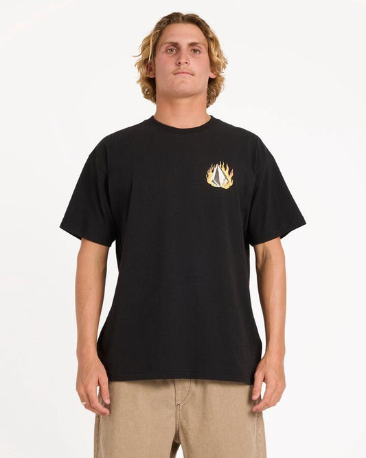 Image of a model wearing Tops. Productname: volcom Mens Double Fantasy T-Shirt Black - in Black colour by brand - Volcom
