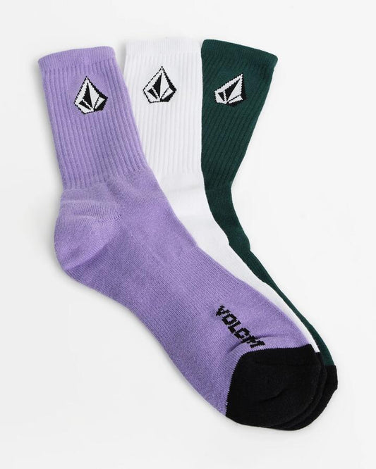 Image of Socks. Productname: volcom Mens Full Stone 3 Pack Crew Socks Multi - in Multi colour by brand - Volcom