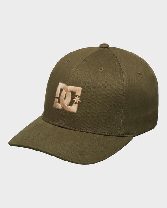Image of Hats. Product name - DC Shoes Mens Dc Star Flexfit Baseball Cap Bronze Green in Bronze Green colour by brand - DC Shoes