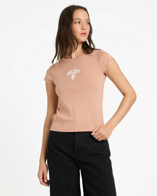 Image of T-Shirts. Product name - Volcom Womens Not Ur Baby T-Shirt Pale Khaki in Pale Khaki colour by brand - Volcom