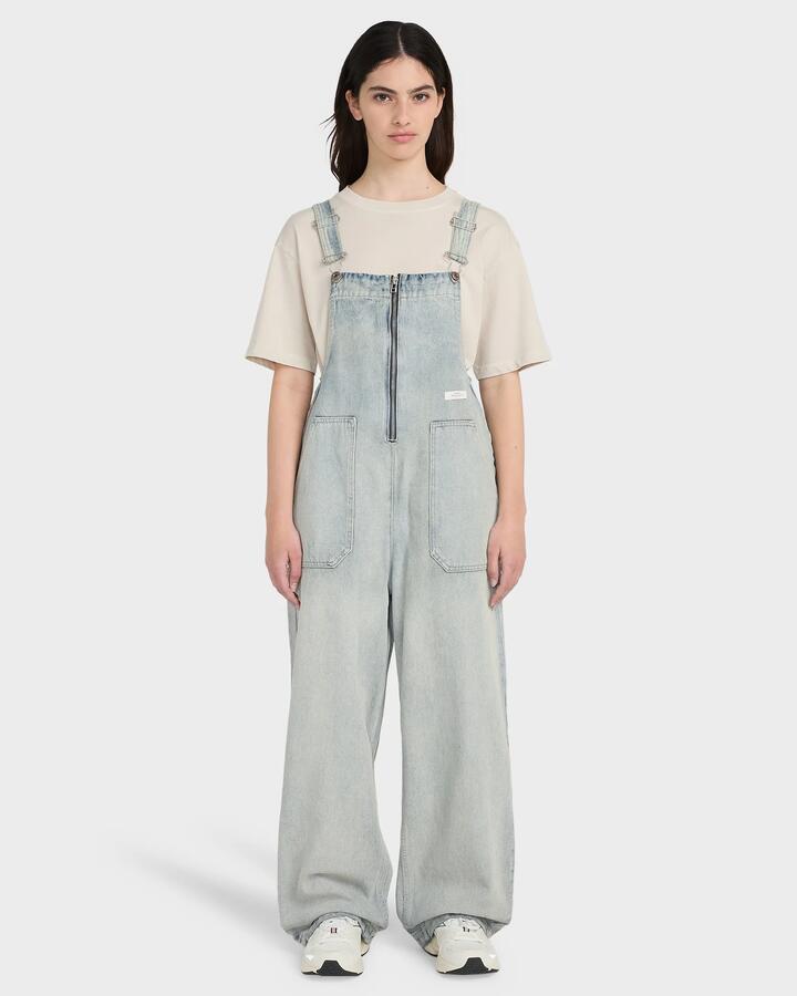 Image of a model wearing Pants. Productname: element - Womens 70 Dungaree Overalls - Ash Bleach Wash - in Ash Bleach Wash colour by brand - element
