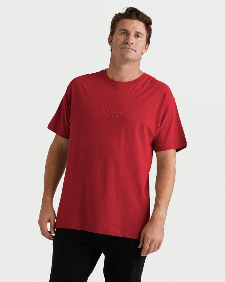Image of T-Shirts. Product name - Volcom Mens Ripple Stone Loose T-Shirt Lifeguard Red in Lifeguard Red colour by brand - Volcom