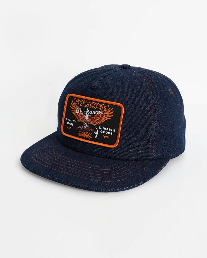Image of a model wearing Uniforms & Workwear. Productname: volcom - Mens Hammered Workwear Cap - Dust Bowl Indigo - in Dust Bowl Indigo colour by brand - volcom