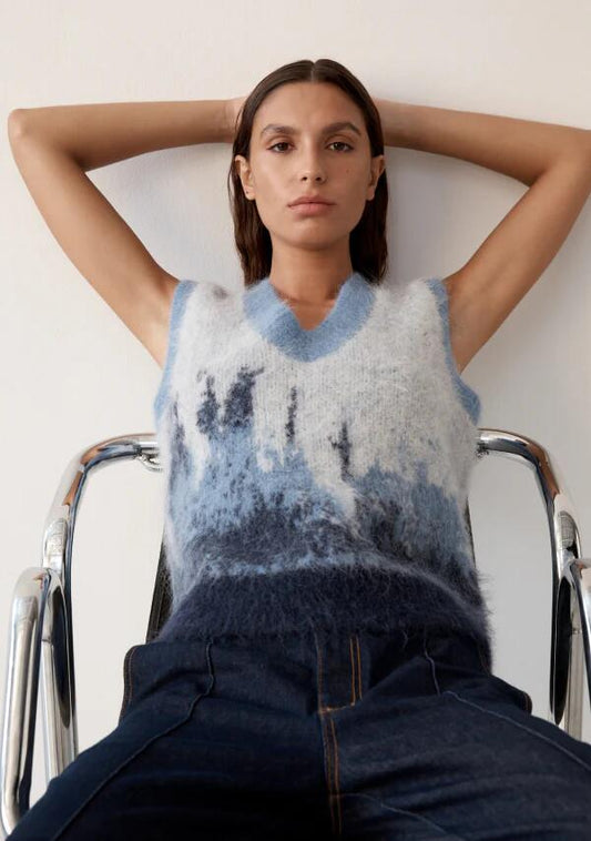 Image of Coats & Jackets. Productname: Colette Knit Vest in Midnight Blue colour by brand - MOS The Label