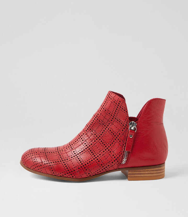 Image of Boots. Productname: Famus Dark Red Leather Ankle Boots in Dk Red colour by brand - MIDAS