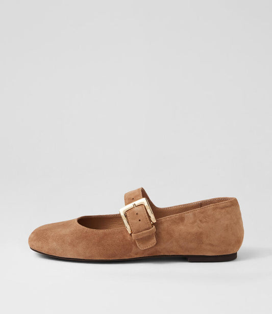 Image of Shoes. Productname: Ranilla Coffee Suede Flat Shoes in Coffee colour by brand - MOLLINI